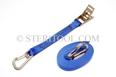 #10444P - 1.5" Stainless Steel Overcenter Tie Down with 16 of Poly Webbing & Hooks. tiedown, tie-down, tie down, webbing, strapping, rigging, stainless steel