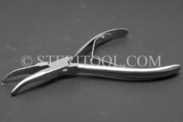#10122 - 5"(125mm) Stainless Steel Pliers with Bent Serated Jaws & Spring Loaded Handle. 