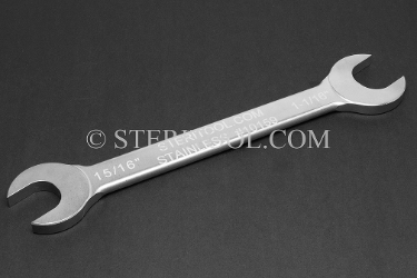 #10159 - Stainless Steel 15/16" x 1-1/16" Open End Wrench. wrench, open end, stainless steel, spanner