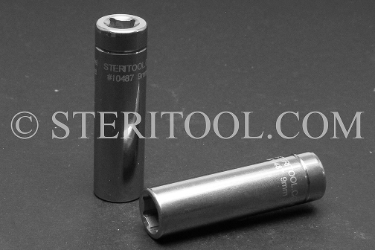 #10487 - 9mm x 1/4dr Stainless Steel Deep Socket. 1/4dr, 1/4 dr, 1/4-dr, deep, socket, stainless steel