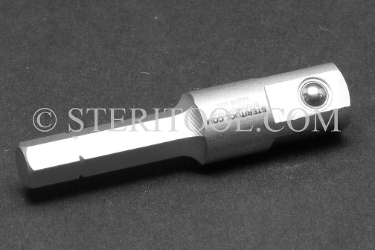 #10582 - 1/4" Hex (for bit holder) x 3/8 DR Male Stainless Steel Adapter.  3/8 dr, 3/8 drive, 3/8-dr, bit, stainless steel