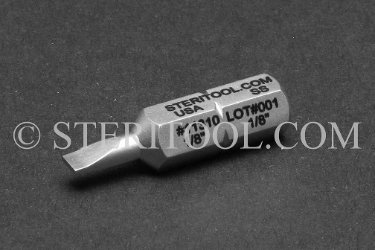 #11310 - 1/8" Parallel (slot) Screwdriver x 1"(25mm) OAL Stainless Steel Bit for Bit Holders. hex bit, bit holder, stainless steel