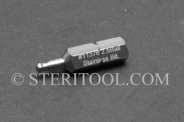 #11376 - 2.5mm Ball Hex x 1"(25mm) OAL Stainless Steel Bit for Bit Holders. ball hex bit, bit holder, stainless steel