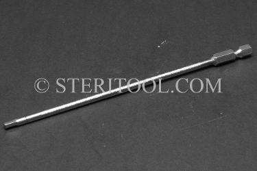 #11437 - 3.0mm Hex x 6"(150mm) OAL Stainless Steel Power Bit.  hex bit, power bit, stainless steel