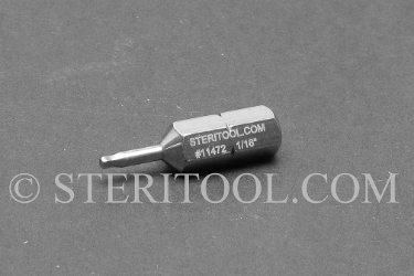#11472 - 1/16" Ball Hex x 1"(25mm) OAL Stainless Steel Bit for Bit Holders. ball hex, bit, stainless steel