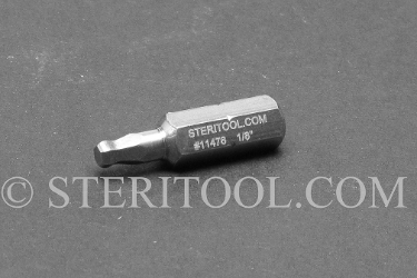 #11476 - 1/8" Ball Hex x 1"(25mm) OAL Stainless Steel Bit for Bit Holders. ball hex, bit, stainless steel