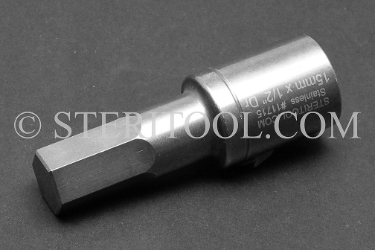 #11715 - 15mm Hex x 1/2 DR Stainless Steel Bit. 1/2 dr, 1/2dr, 1/2-dr, hex, bit, staInless steel