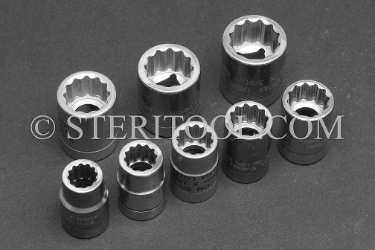 #12200 - SET: 8 pcs Stainless 3/8 DR, 12 Point, Standard Depth, Metric Sockets. 8mm ~ 15mm. 3/8 dr, 3/8dr, 3/8-dr, socket, 12pt, 12-pt, 12 pt, stainless steel
