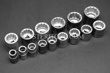 #12202 - SET: 15 pcs Stainless 3/8 DR, 12 Point, Standard Depth, Metric Sockets. 8mm ~ 22mm.  3/8 dr, 3/8dr, 3/8-dr, socket, 12pt, 12-pt, 12 pt, stainless steel