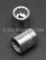 #12214 - 14mm 12pt x 3/8 DR Stainless Steel Standard Depth Socket. 3/8 dr, 3/8dr, 3/8-dr, socket, 12pt, 12-pt, 12 pt, stainless steel