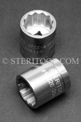 #12220 - 20mm 12pt x 3/8 DR Stainless Steel Standard Socket. 3/8 dr, 3/8dr, 3/8-dr, socket, 12pt, 12-pt, 12 pt, stainless steel