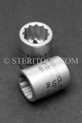 #12234 - 1/2" 12pt x 3/8 DR Stainless Steel Standard Socket. 3/8 dr, 3/8dr, 3/8-dr, socket, 12pt, 12-pt, 12 pt, stainless steel