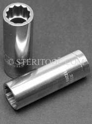#12265 - 15mm 12pt x 3/8 DR Stainless Steel Deep Socket. 3/8 dr, 3/8dr, 3/8-dr, deep socket, 12pt, 12-pt, 12 pt, stainless steel