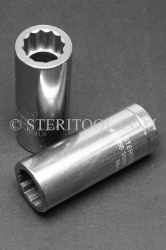 #12266 - 16mm 12pt x 3/8 DR Stainless Steel Deep Socket. 3/8 dr, 3/8dr, 3/8-dr, deep socket, 12pt, 12-pt, 12 pt, stainless steel