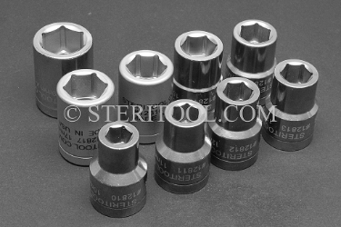 #12840 - SET: 9 pc Stainless Steel 1/2 DR Standard Depth Metric Socket Set: 10mm ~ 19mm. 1/2dr, 1/2-dr, 1/2 dr, socket, stainless steel