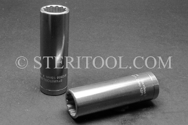 #12858 - 18mm 12pt X 1/2 DR Stainless Steel Deep Socket. 1/2dr, 1/2-dr, 1/2 dr, 12pt, 12-pt, 12 pt, deep socket, stainless steel