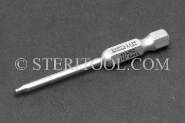 #13002 - 1/16" Ball Hex x 2"(50mm) OAL Stainless Steel Power Bit. ball hex, power bit, stainless steel