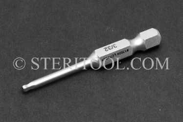 #13004 - 3/32" Ball Hex x 2"(50mm) OAL Stainless Steel Power Bit. ball hex, power bit, stainless steel