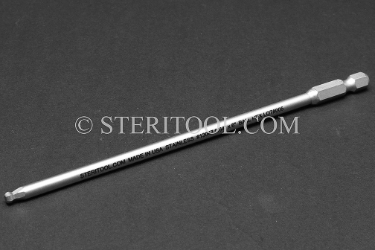 #13047 - 9/64" Ball Hex x 6"(150mm) OAL Stainless Steel Power Bit. ball hex, power bit, stainless steel