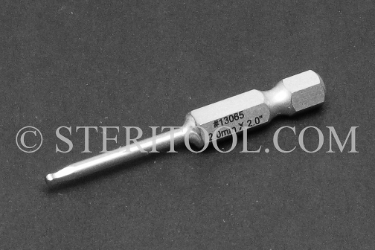 #13065 - 2mm Ball Hex x 2"(50mm) OAL Stainless Steel Power Bit. ball hex, power bit, stainless steel