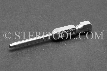 #13066 - 2.5mm Ball Hex x 2"(50mm) OAL Stainless Steel Power Bit. ball hex, power bit, stainless steel