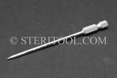 #13082 - 1.2mm Ball Hex x 4"(100mm) OAL Stainless Steel Power Bit. ball hex, power bit, stainless steel