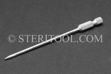 #13083 - 1.3mm Ball Hex x 4"(100mm) OAL Stainless Steel Power Bit. ball hex, power bit, stainless steel