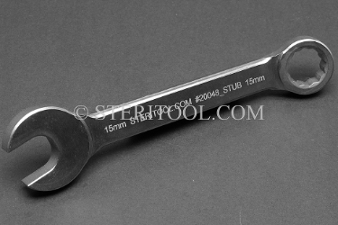 #20048_STUB - 15mm Stainless Steel Stubby Combination Wrench, 5.75"(146mm) OAL. wrench, spanner, combination, stubby, stainless