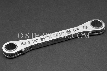 #20712 - 9/16" x 5/8" STAINLESS STEEL RATCHETING WRENCH.  ratchet, ratcheting wrench, spanner, box end, stainless steel