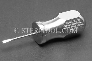 #21212 - 1/10" Stainless Steel Stubby Screwdriver, SS Handle, 3.75"(95mm) OAL. screwdriver, screw, stubby, flat, parallel, slot, stainless steel