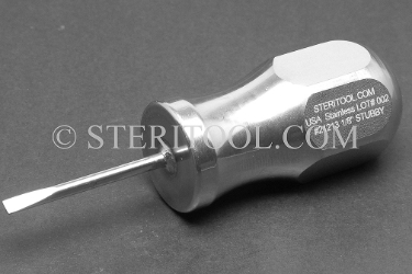 #21213 - 1/8" Stainless Steel Stubby Screwdriver, SS Handle, 3.75"(95mm) OAL. screwdriver, screw, stubby, flat, parallel, slot, stainless steel
