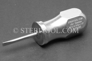 #21214 - 5/32" Stainless Steel Stubby Screwdriver, SS Handle, 3.75"(95mm) OAL. screwdriver, screw, stubby, flat, parallel, slot, stainless steel