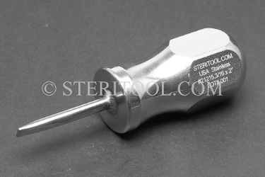 #21215 - 3/16" Stainless Steel Stubby Screwdriver, SS Handle, 3.75"(95mm) OAL. screwdriver, screw, stubby, flat, parallel, slot, stainless steel