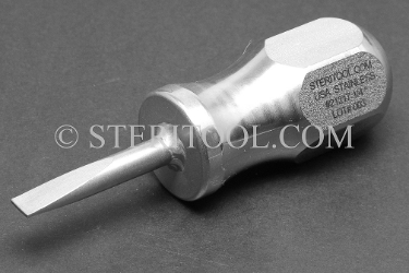 #21217 - 1/4" Stainless Steel Stubby Screwdriver, SS Handle, 3.75"(95mm) OAL. screwdriver, screw, stubby, flat, parallel, slot, stainless steel