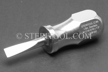 #21218 - 5/16" Stainless Steel Stubby Screwdriver, SS Handle, 3.75"(95mm) OAL. screwdriver, screw, stubby, flat, parallel, slot, stainless steel