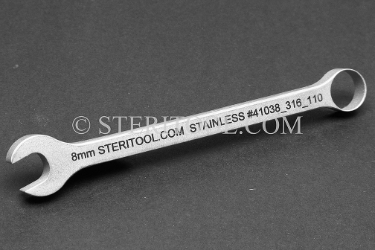#41038_316_110 - 8mm x 110mm Non-Magnetic Stainless Steel Open End Wrench with ring. 316SS.    combination, wrench, spanner, stainless steel, non-magnetic, non magnetic, nonmagnetic