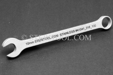#41041_316_130 - 10mm x 130mm Non-Magnetic Stainless Steel Open End Wrench with ring. 316SS.   combination, wrench, spanner, stainless steel, non-magnetic, non magnetic, nonmagnetic