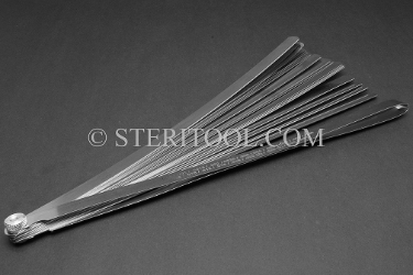 #99004 - 22 pc Stainless Steel Feeler Gauge Inch Set. 12"(300mm) in Fold out SS Frame. stainless steel, feeler, gauge