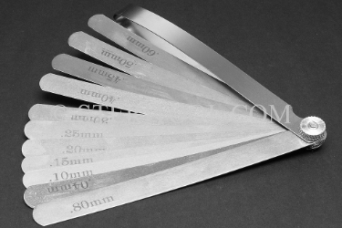 #99005 - 15 pc Stainless Steel Feeler Gauge Metric Set. 6"(150mm) in Fold out SS Frame. stainless steel, feeler, gauge