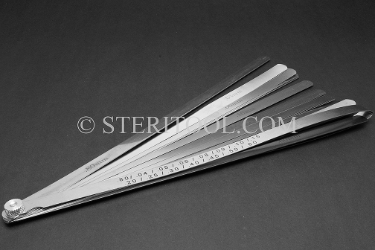 #99006 - 15 pc Stainless Steel Feeler Gauge Metric Set. 12"(300mm) in Fold out SS Frame. stainless steel, feeler, gauge