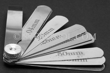 #99008 - 15 pc Stainless Steel Feeler Gauge Metric Set. 3"(75mm) in Fold out SS Frame. stainless steel, feeler, gauge