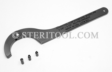 #10223_PIN - 2-3/8"(60mm) ~ 3-1/2"(89mm) Adjustable SS Hook Wrench, interchangeable PINs. hook wrench, pin wrench, c spanner, stainless steel
