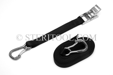 #10416 - 2" Stainless Steel Overcenter Tie Down with 20 of Nylon Webbing & Hooks. ratchet tie-down, strapping, rigging, stainless steel