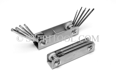 #12000 - Stainless Steel 9 pc Inch Folding Hex Key Set: 1/16" ~ 1/4". hex key, folding, stainless steel